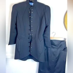 Thierry Mugler structured blazer w. a mini skirt SET black vintage Suit Rare XS